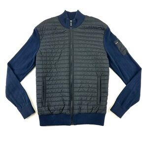 Tahari quilted zip front sweater bomber jacket Mens Small navy black mock neck